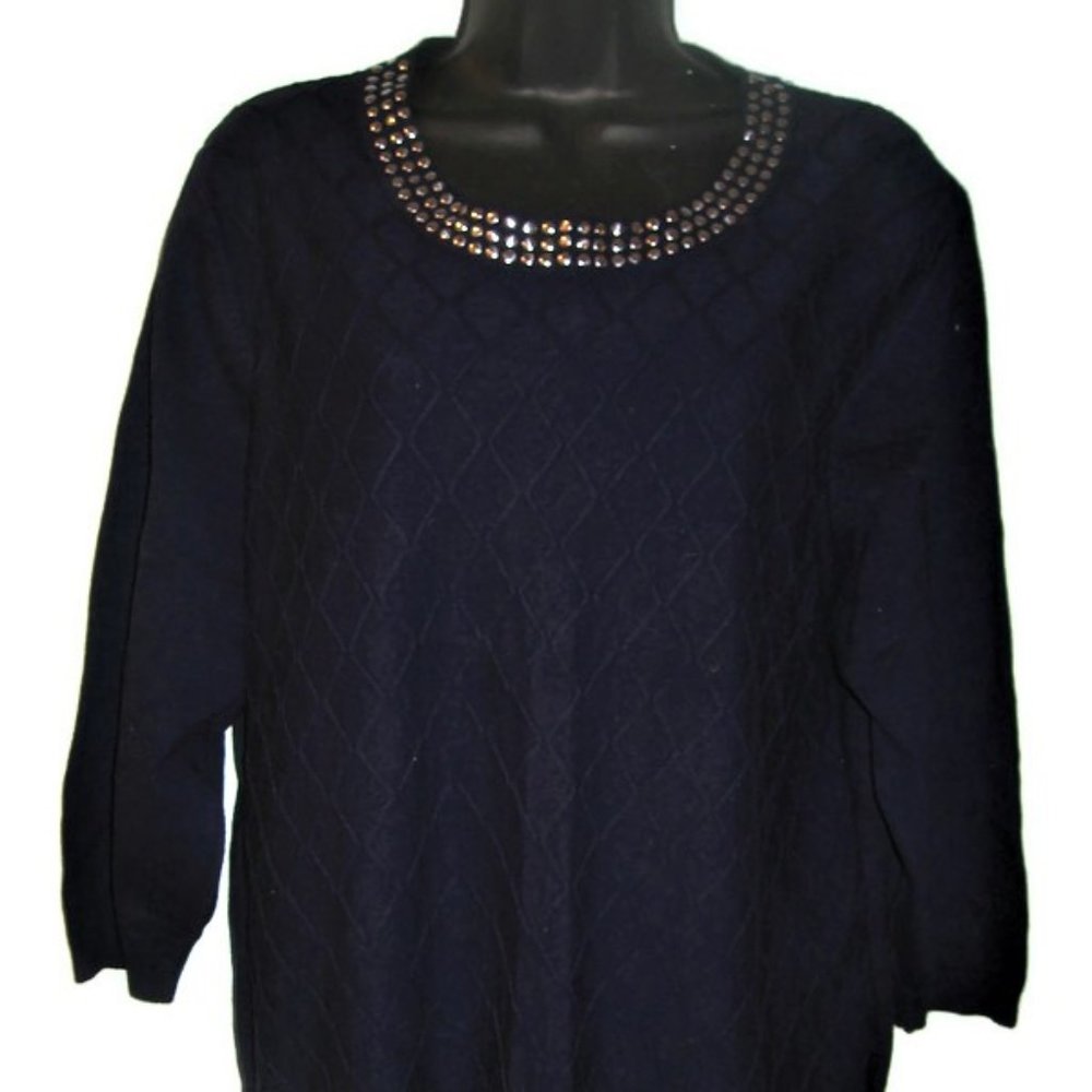 CD Daniels Long Blue Sweater Studded Collar